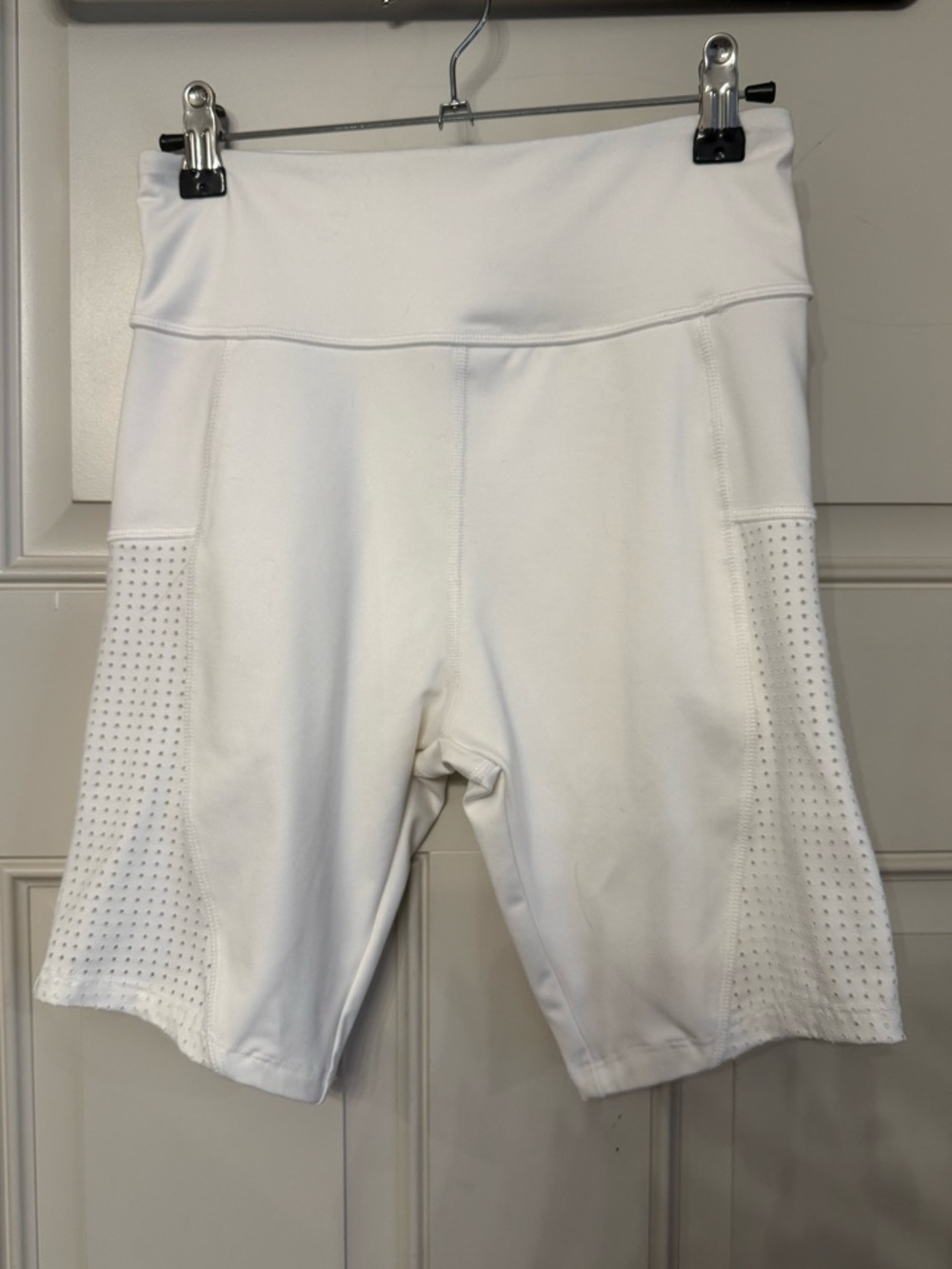 Forever 21 White High-Waist Bike Shorts with Perforated Side Panels